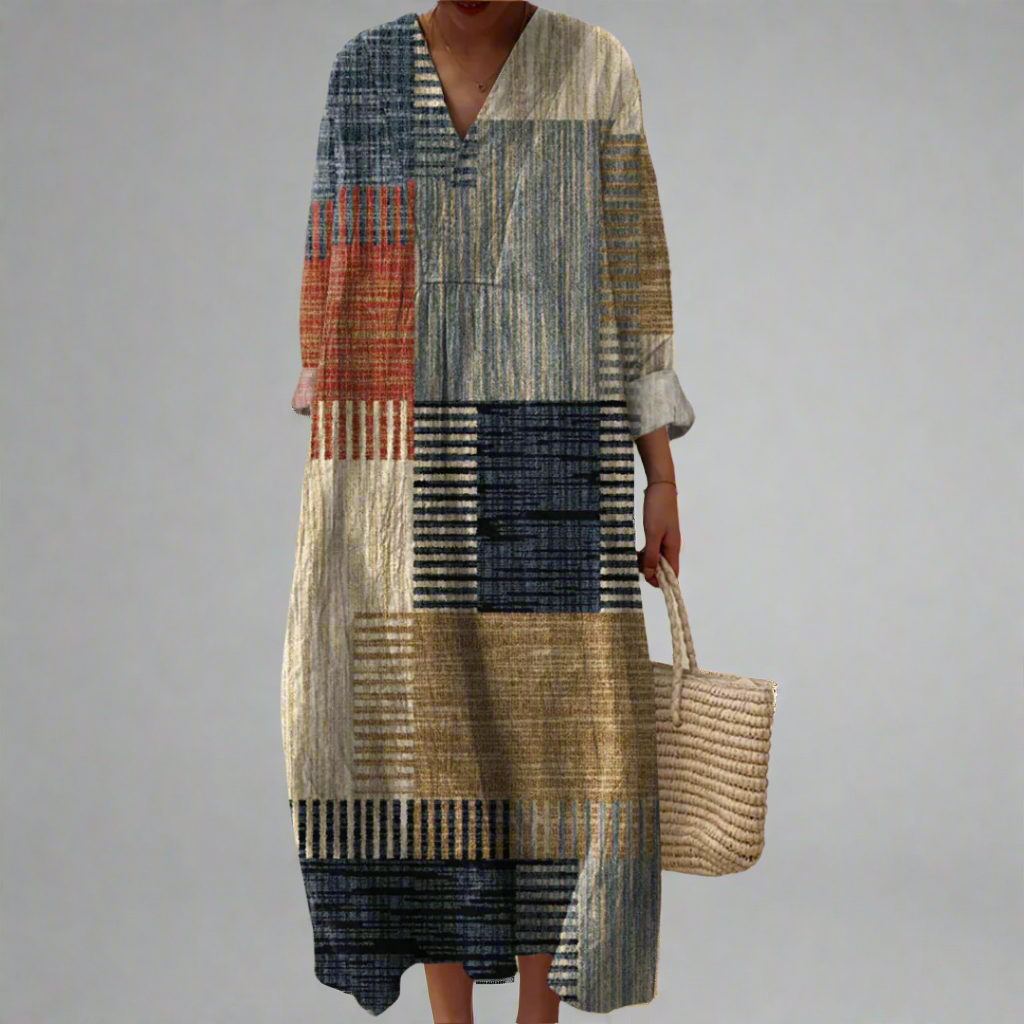 Allison | Earth-Toned Patchwork Relaxed Maxi Dress