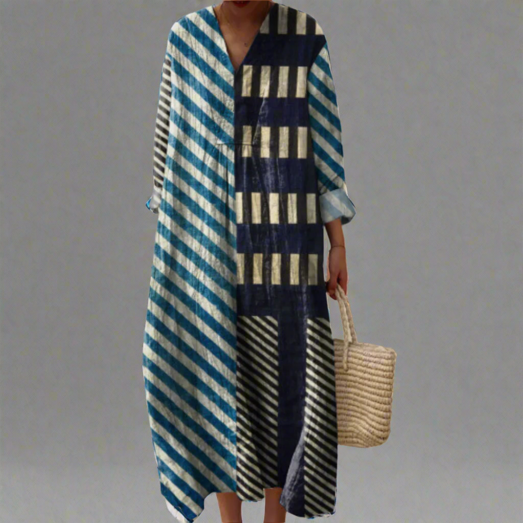 Martina | Modern Patchwork Striped Midi Dress
